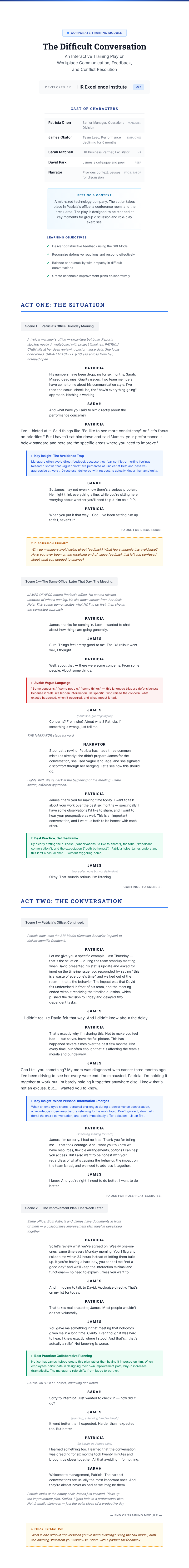 Corporate training theater script